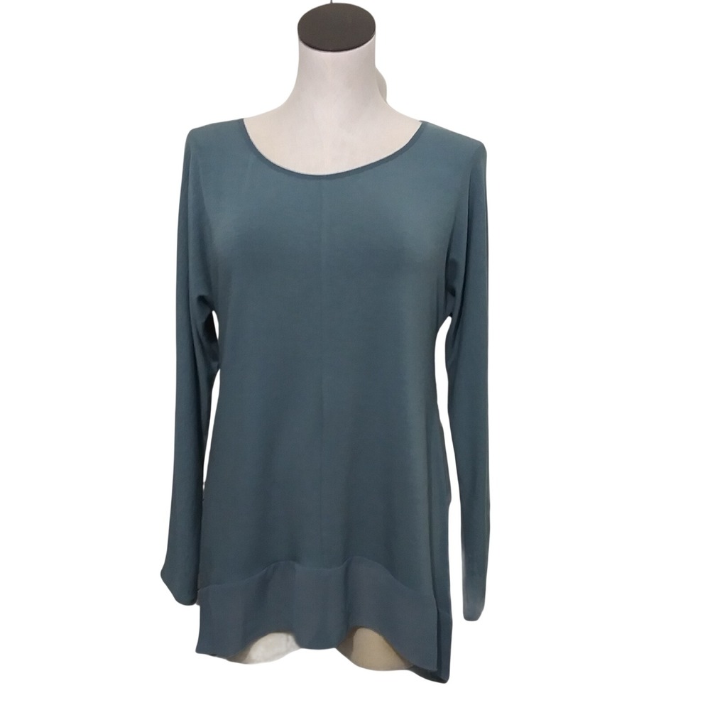 Soft Surroundings Womens Teal Blue Long Sleeve Layered High-Low Hem Tunic Top XS